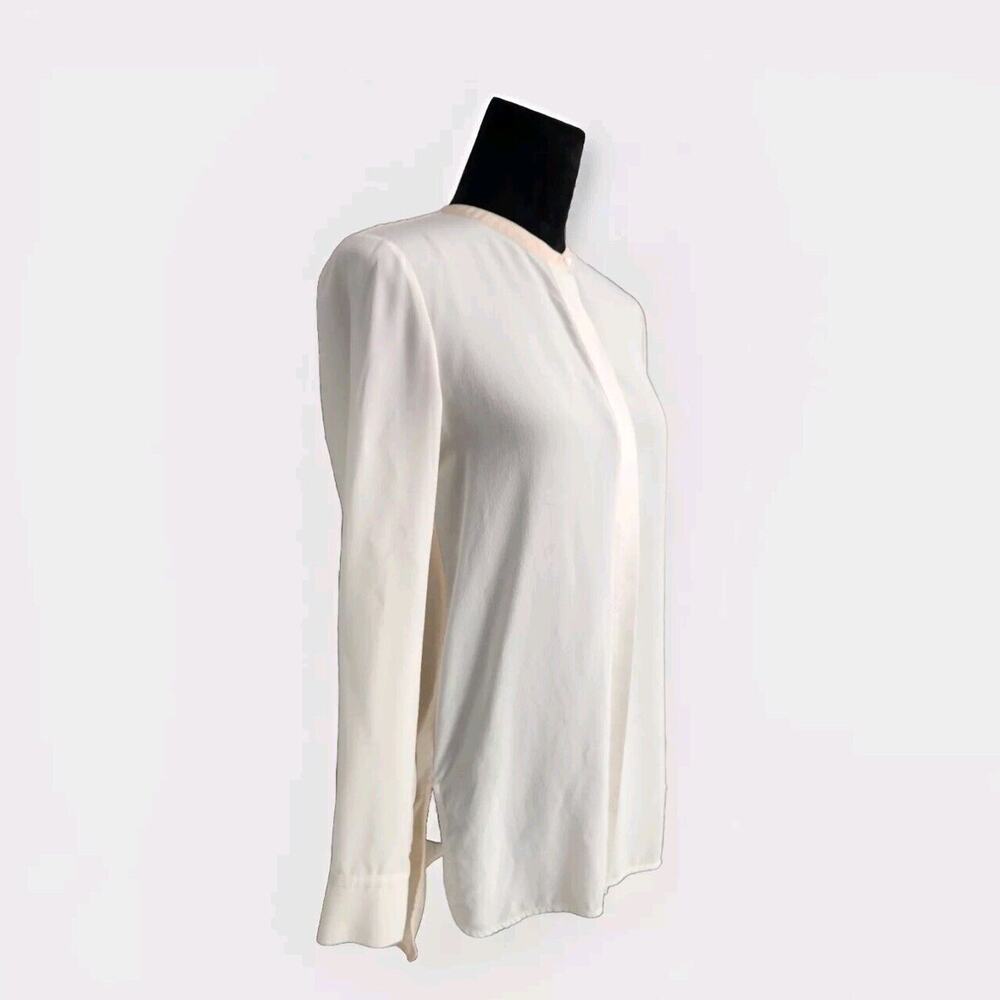 VINCE 100% Silk Long Sleeve Colorblock Blouse Top Size 6 Ivory Peach Split Neck - Picture 4 of 10